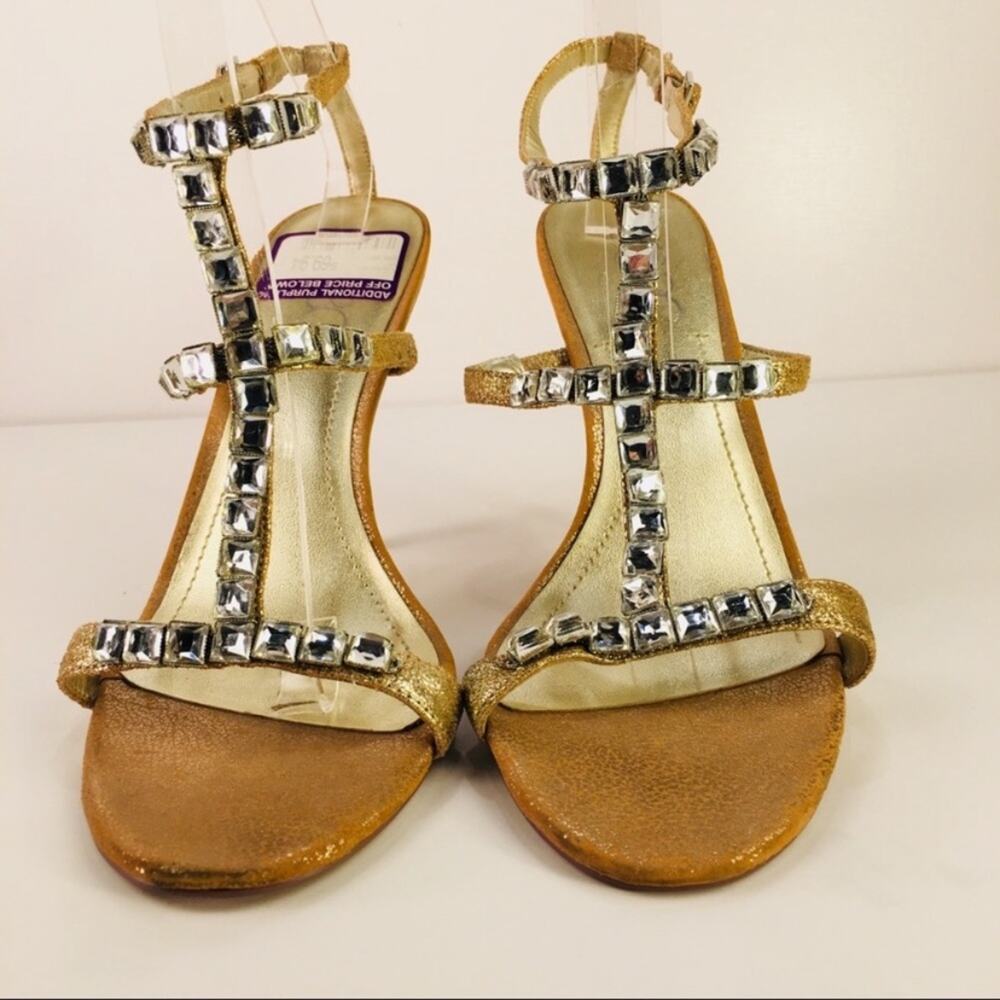 BCBG Tan Rhinestone Strappy Heels Formal Sz 9